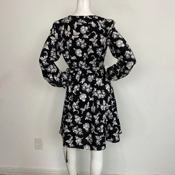 Loft Black Women's White Floral Print Long Sleeve V-Neck True Wrap Dress Size 10 - Picture 6 of 10